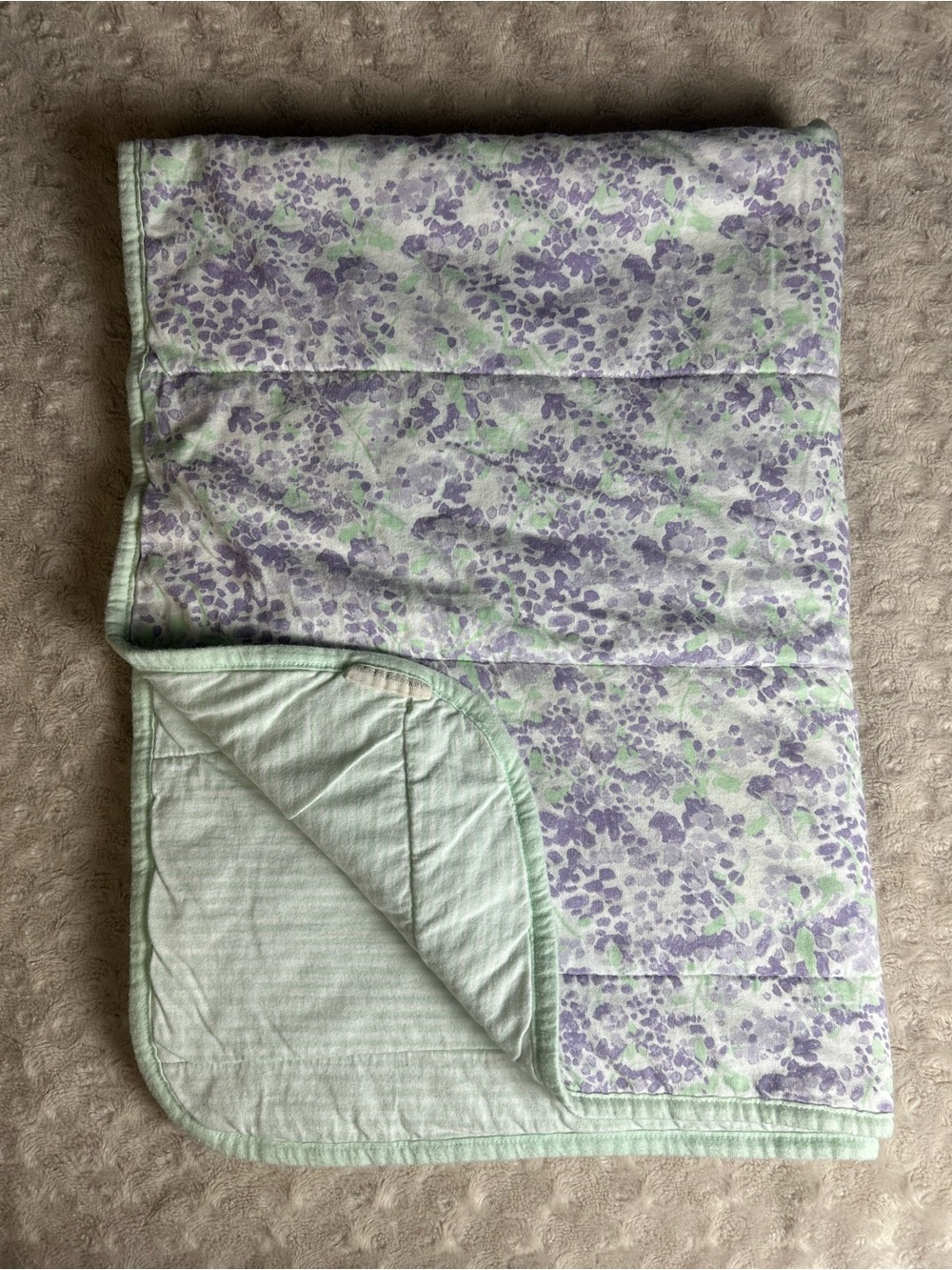 Burt's Bees Baby Purple Floral Blanket Quilt White Green Stripes Watercolor